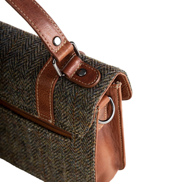 Ht Leather Satchel Bag Brown Herringbone / Tan - Heritage Of Scotland - BROWN HERRINGBONE / TAN