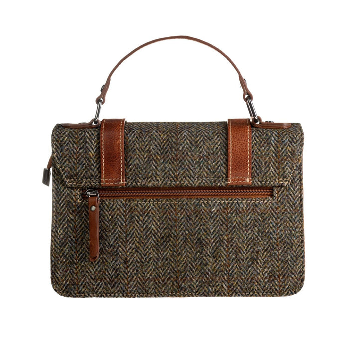 Ht Leather Satchel Bag Brown Herringbone / Tan - Heritage Of Scotland - BROWN HERRINGBONE / TAN