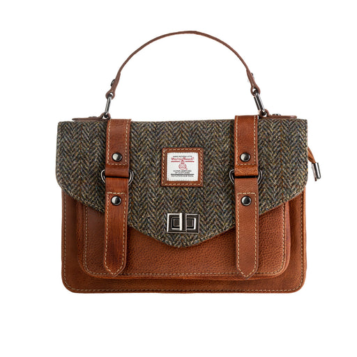 Ht Leather Satchel Bag Brown Herringbone / Tan - Heritage Of Scotland - BROWN HERRINGBONE / TAN