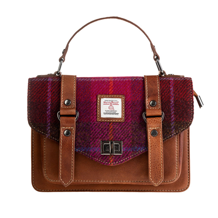 Ht Leather Satchel Bag Cerise Check / Tan - Heritage Of Scotland - CERISE CHECK / TAN