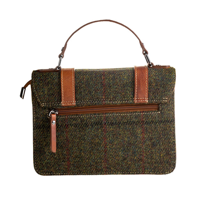 Ht Leather Satchel Bag Dark Green Check / Tan - Heritage Of Scotland - DARK GREEN CHECK / TAN