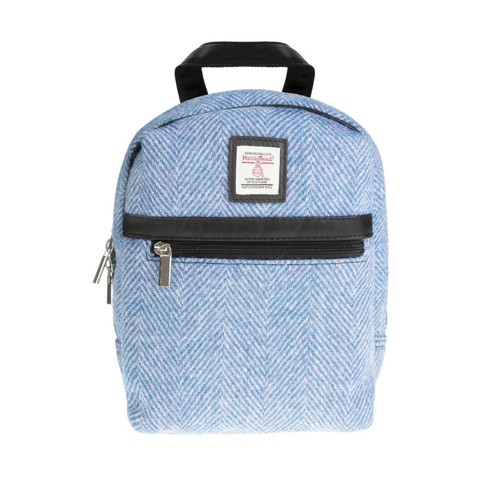 Ht Leather Small Backpack Blue & Pink Herringbone / Black - Heritage Of Scotland - BLUE & PINK HERRINGBONE / BLACK