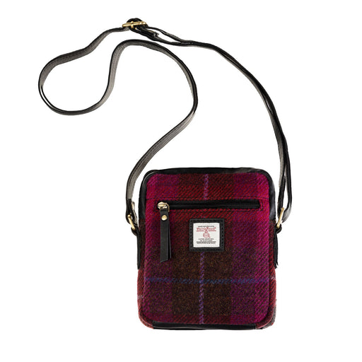 Ht Leather Small Ladies Cross Body Bag Blue & Brown Check / Black - Heritage Of Scotland - BLUE & BROWN CHECK / BLACK