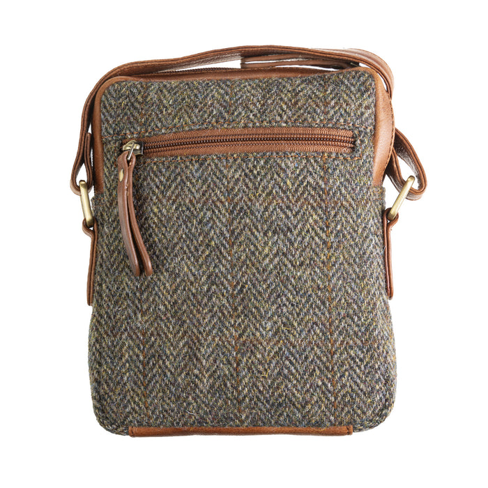 Ht Leather Small Ladies Cross Body Bag Brown Herringbone / Tan - Heritage Of Scotland - BROWN HERRINGBONE / TAN