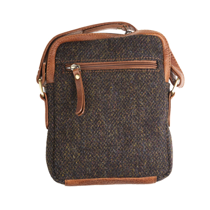 Ht Leather Small Ladies Cross Body Bag Dark Brown Barleycorn / Tan - Heritage Of Scotland - DARK BROWN BARLEYCORN / TAN