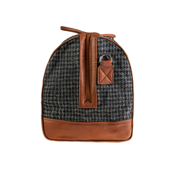 Ht Leather Weekender Bag Black And Grey Houndstooth / Tan - Heritage Of Scotland - BLACK AND GREY HOUNDSTOOTH / TAN