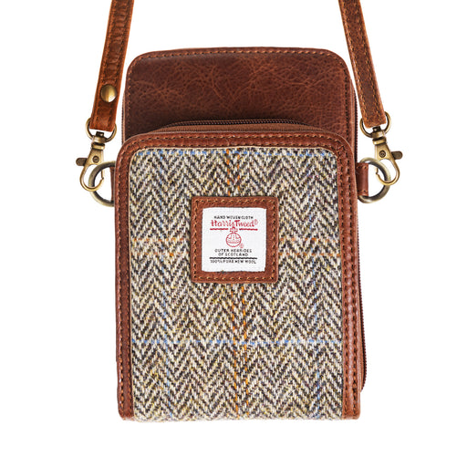 Ht Travel Cross Body Bag Tan & Brown Herringbone / Tan - Heritage Of Scotland - TAN & BROWN HERRINGBONE / TAN