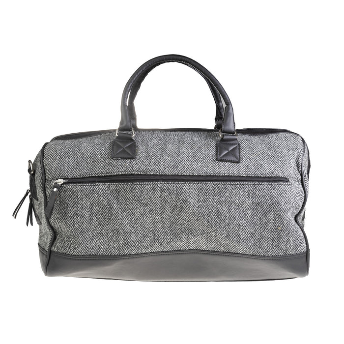 Ht Vegan Leather Weekender Bag Black & White Herringbone / Black - Heritage Of Scotland - BLACK & WHITE HERRINGBONE / BLACK