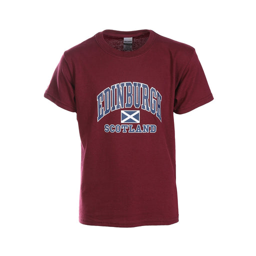 Kids Edinburgh Harvard Print T/Shirt Maroon - Heritage Of Scotland - MAROON