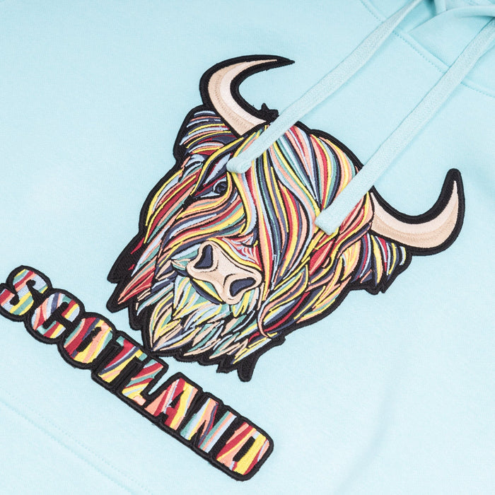 Kids Pastel Highland Cow Hooded Top Aqua - Heritage Of Scotland - AQUA