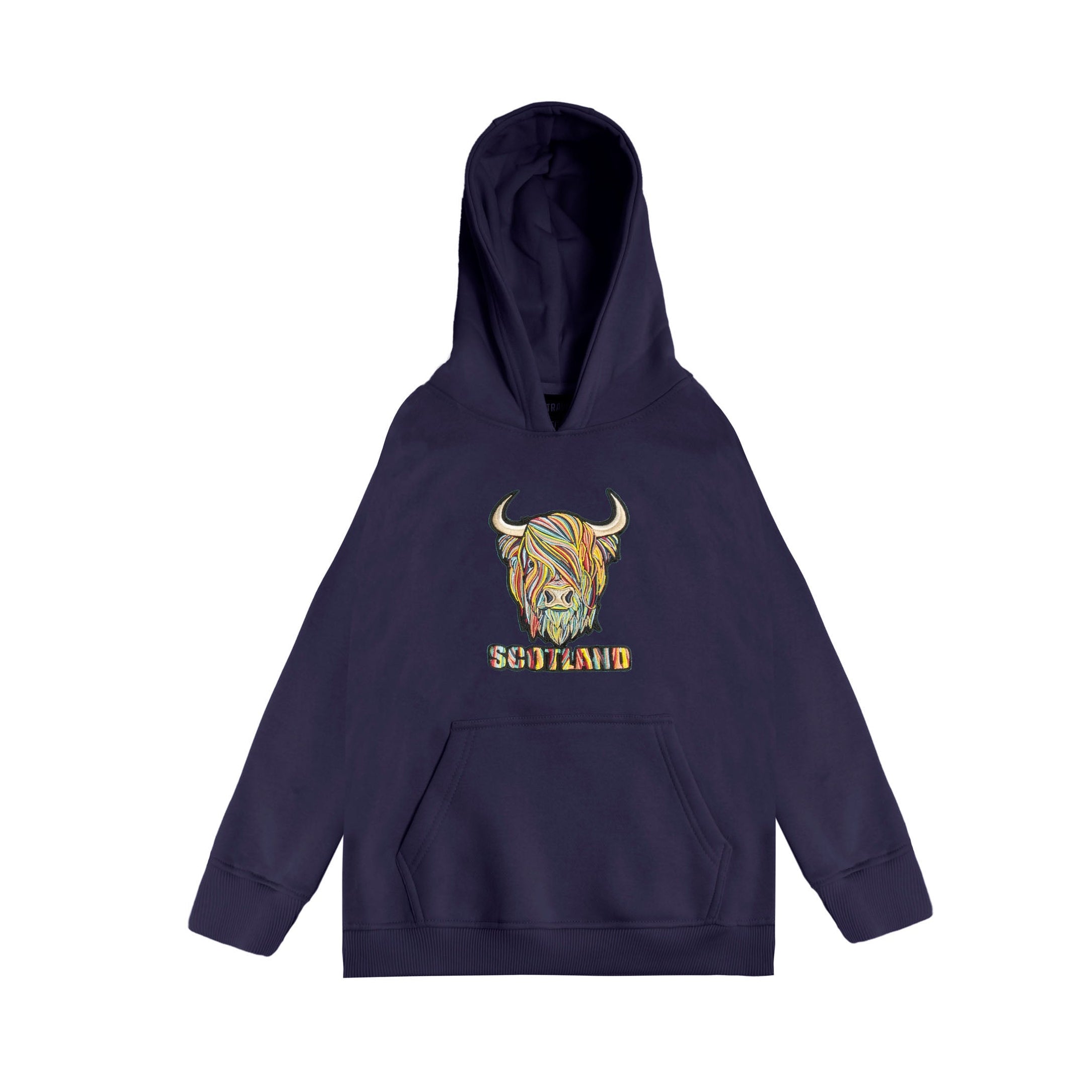 Kids Pastel Highland Cow Hooded Top Navy - Heritage Of Scotland - NAVY