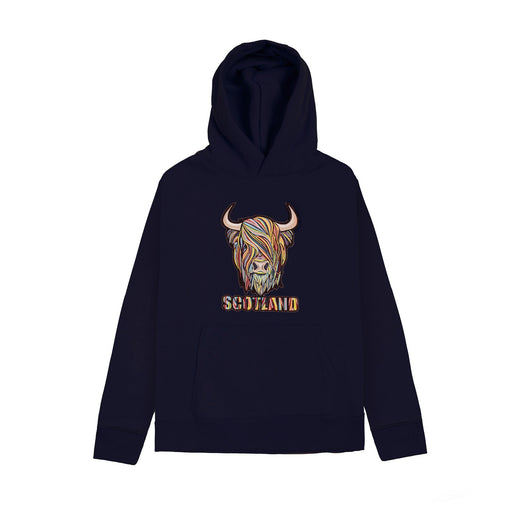 Kids Pastel Highland Cow Hooded Top Navy - Heritage Of Scotland - NAVY