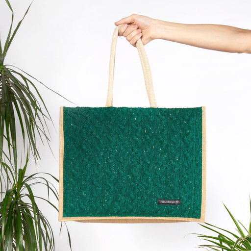 Knitted Wool Cashmere Panel Bag Green Garden - Heritage Of Scotland - GREEN GARDEN
