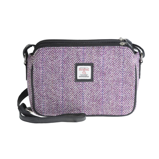 Ladies Ht Leather Body Bag Plum Herringbone / Black - Heritage Of Scotland - PLUM HERRINGBONE / BLACK