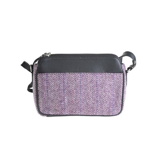 Ladies Ht Leather Body Bag Plum Herringbone / Black - Heritage Of Scotland - PLUM HERRINGBONE / BLACK