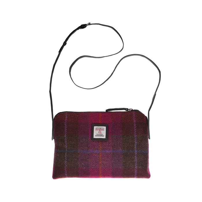 Ladies Ht Leather Cross Body Bag Cerise Check / Black - Heritage Of Scotland - CERISE CHECK / BLACK