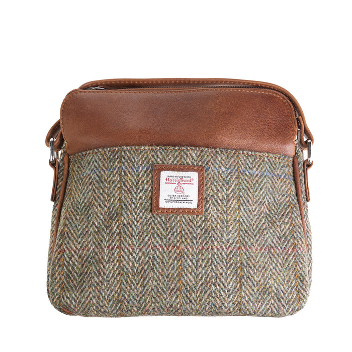 Ladies Ht Leather Cross Body Bag Lt Brown Check / Tan - Heritage Of Scotland - LT BROWN CHECK / TAN