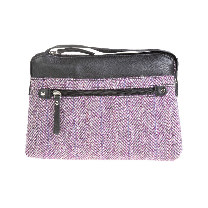 Ladies Ht Leather Cross Body Bag Plum Herringbone / Black - Heritage Of Scotland - PLUM HERRINGBONE / BLACK