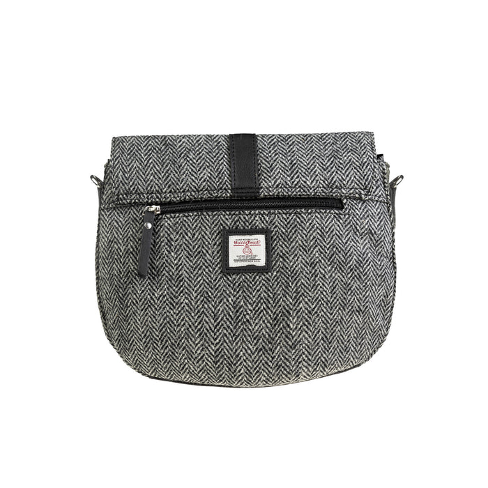 Ladies Ht Leather Flap Over Bag Black & White Herringbone / Black - Heritage Of Scotland - BLACK & WHITE HERRINGBONE / BLACK