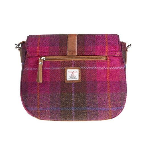 Ladies Ht Leather Flap Over Bag Cerise Check / Tan - Heritage Of Scotland - CERISE CHECK / TAN