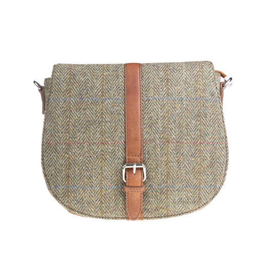 Ladies Ht Leather Flap Over Bag Lt Brown Check / Tan - Heritage Of Scotland - LT BROWN CHECK / TAN