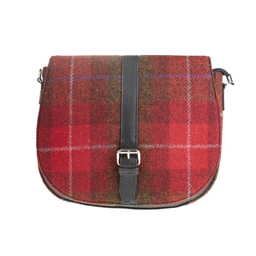 Ladies Ht Leather Flap Over Bag Red Check A / Black - Heritage Of Scotland - RED CHECK A / BLACK