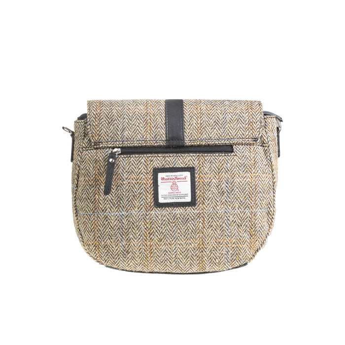 Ladies Ht Leather Flap Over Bag Tan & Brown Herringbone / Black - Heritage Of Scotland - TAN & BROWN HERRINGBONE / BLACK