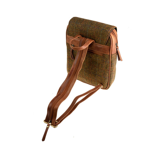 Ladies Ht Leather Foldover Backpack Autumn Brown Check / Tan - Heritage Of Scotland - AUTUMN BROWN CHECK / TAN