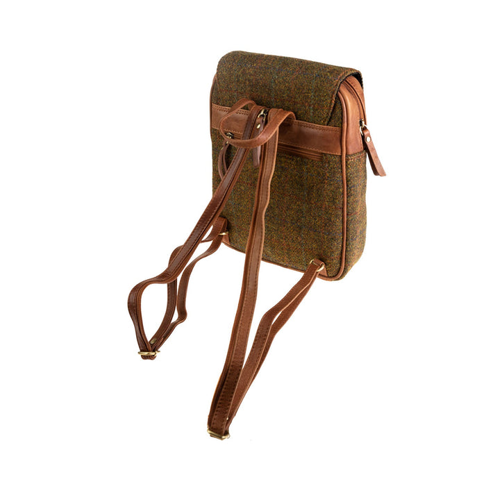 Ladies Ht Leather Foldover Backpack Autumn Brown Check / Tan - Heritage Of Scotland - AUTUMN BROWN CHECK / TAN