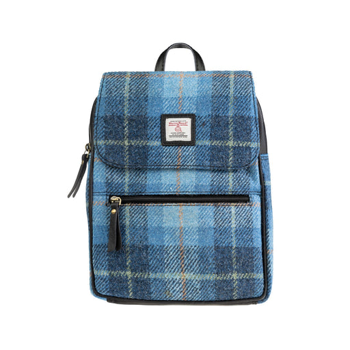 Ladies Ht Leather Foldover Backpack Blue Check / Black - Heritage Of Scotland - BLUE CHECK / BLACK