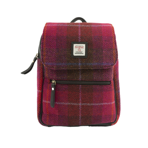 Ladies Ht Leather Foldover Backpack Cerise Check / Black - Heritage Of Scotland - CERISE CHECK / BLACK
