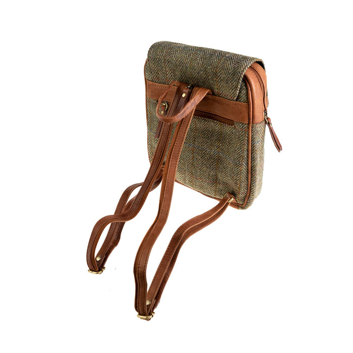 Ladies Ht Leather Foldover Backpack Lt Brown Check / Tan - Heritage Of Scotland - LT BROWN CHECK / TAN