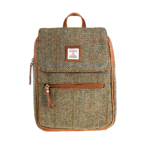 Ladies Ht Leather Foldover Backpack Lt Brown Check / Tan - Heritage Of Scotland - LT BROWN CHECK / TAN
