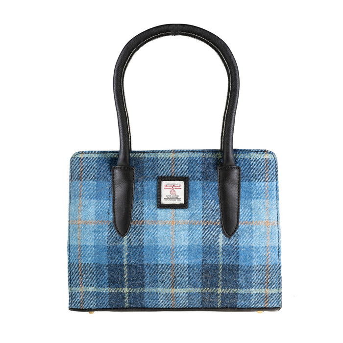 Ladies Ht Leather Hand Bag Blue Check / Black - Heritage Of Scotland - BLUE CHECK / BLACK