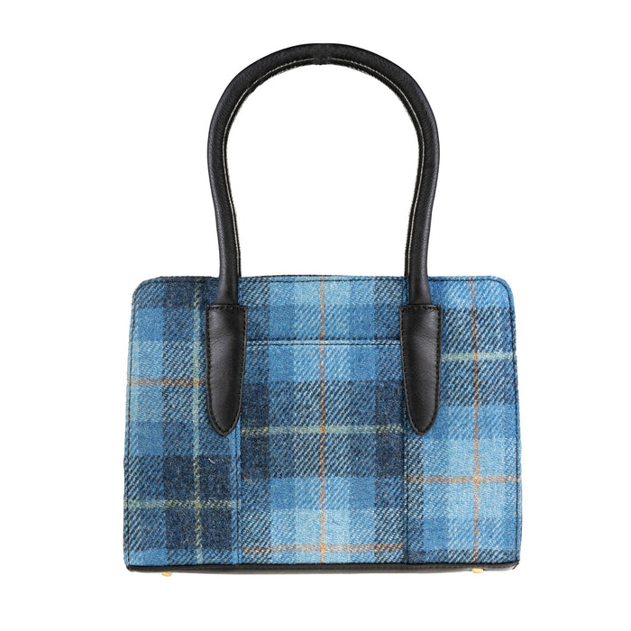 Ladies Ht Leather Hand Bag Blue Check / Black - Heritage Of Scotland - BLUE CHECK / BLACK