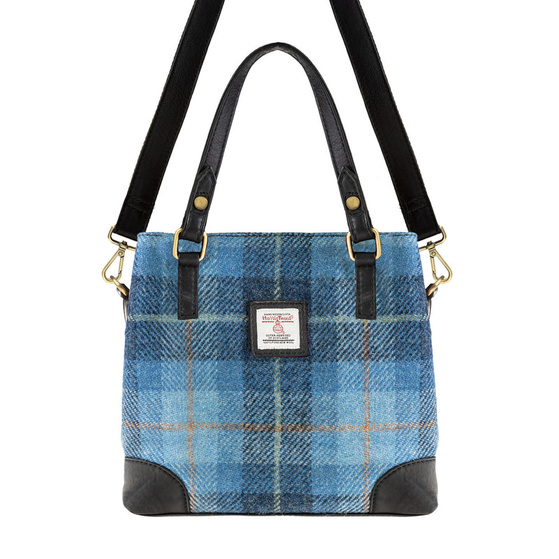 Ladies Ht Leather Hand Bag Blue Check / Black - Heritage Of Scotland - BLUE CHECK / BLACK