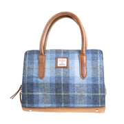 Ladies Ht Leather Hand Bag Blue Check / Tan - Heritage Of Scotland - BLUE CHECK / TAN