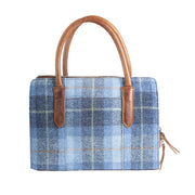 Ladies Ht Leather Hand Bag Blue Check / Tan - Heritage Of Scotland - BLUE CHECK / TAN