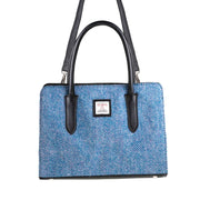 Ladies Ht Leather Hand Bag Blue & Pink Herringbone / Black - Heritage Of Scotland - BLUE & PINK HERRINGBONE / BLACK