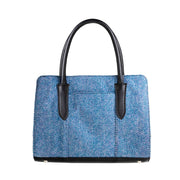 Ladies Ht Leather Hand Bag Blue & Pink Herringbone / Black - Heritage Of Scotland - BLUE & PINK HERRINGBONE / BLACK