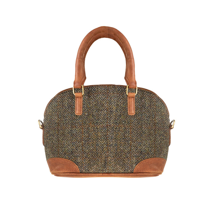 Ladies Ht Leather Hand Bag Brown Herringbone / Tan - Heritage Of Scotland - BROWN HERRINGBONE / TAN