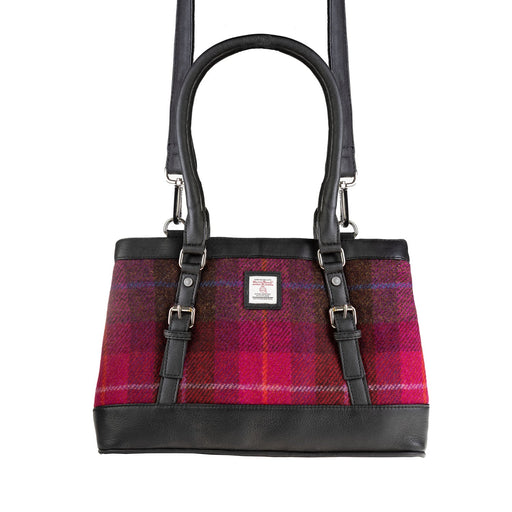 Ladies Ht Leather Hand Bag Cerise Check / Black - Heritage Of Scotland - CERISE CHECK / BLACK