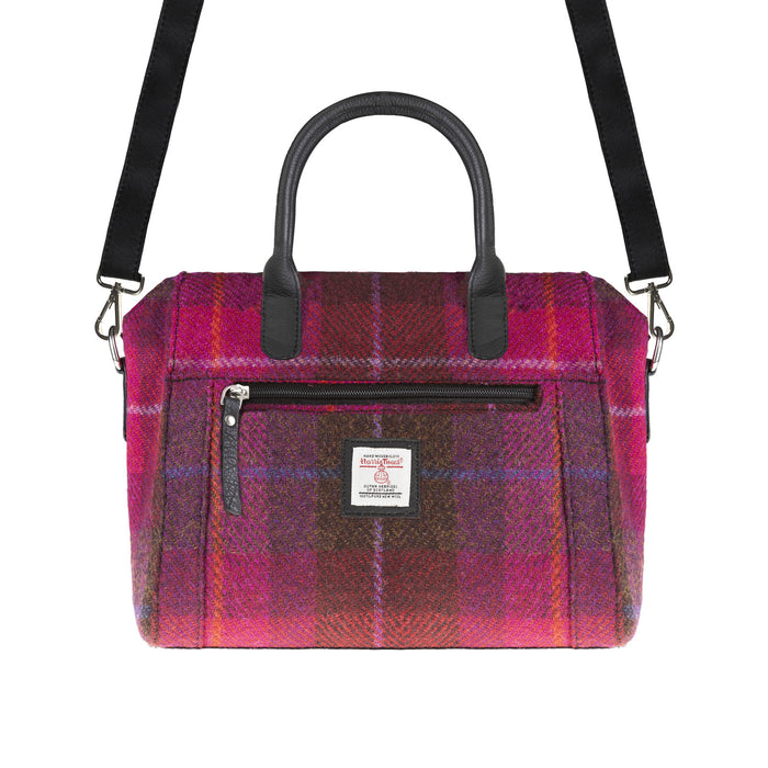 Ladies Ht Leather Hand Bag Cerise Check / Black - Heritage Of Scotland - CERISE CHECK / BLACK