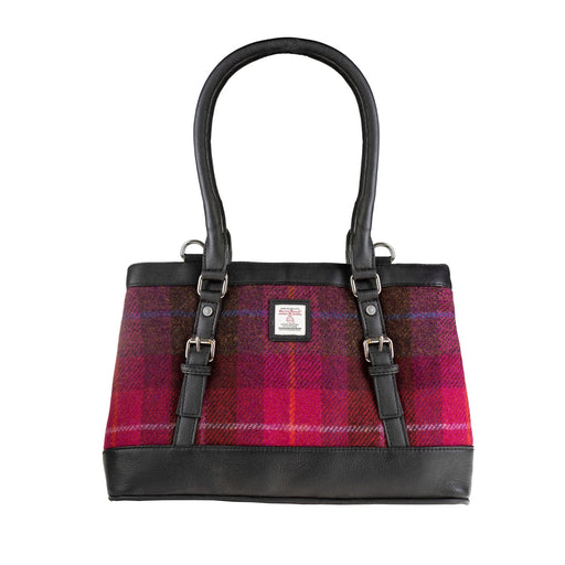 Ladies Ht Leather Hand Bag Cerise Check / Black - Heritage Of Scotland - CERISE CHECK / BLACK