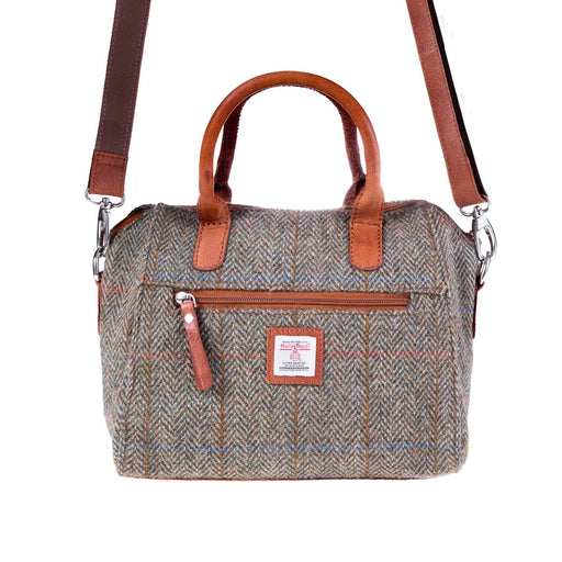 Ladies Ht Leather Hand Bag Lt Brown Check / Tan - Heritage Of Scotland - LT BROWN CHECK / TAN