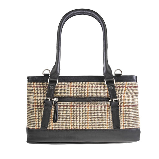 Ladies Ht Leather Hand Bag Tan & Brown Dogtooth / Black - Heritage Of Scotland - TAN & BROWN DOGTOOTH / BLACK