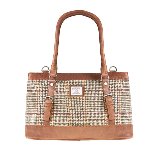 Ladies Ht Leather Hand Bag Tan & Brown Dogtooth / Tan - Heritage Of Scotland - TAN & BROWN DOGTOOTH / TAN