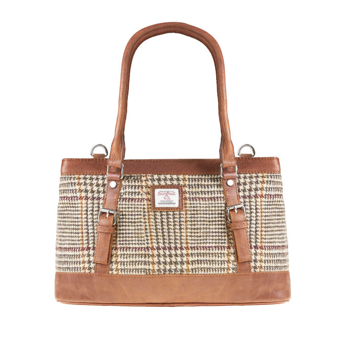 Ladies Ht Leather Hand Bag Tan & Brown Dogtooth / Tan - Heritage Of Scotland - TAN & BROWN DOGTOOTH / TAN