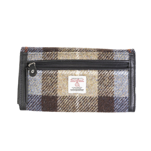 Ladies Ht Leather Long Purse Blue & Brown Check / Black - Heritage Of Scotland - BLUE & BROWN CHECK / BLACK