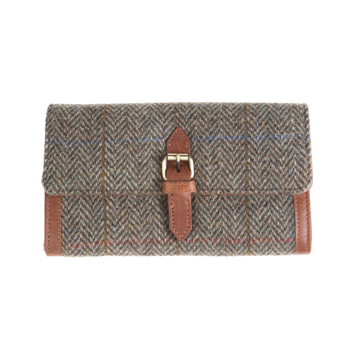 Ladies Ht Leather Long Purse Lt Brown Check / Tan - Heritage Of Scotland - LT BROWN CHECK / TAN